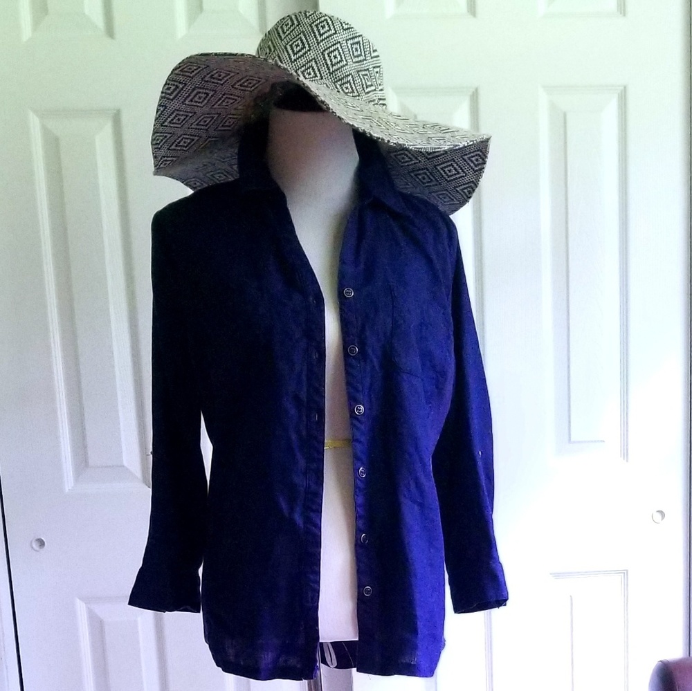 "Purple Ink" Linen Button-Down